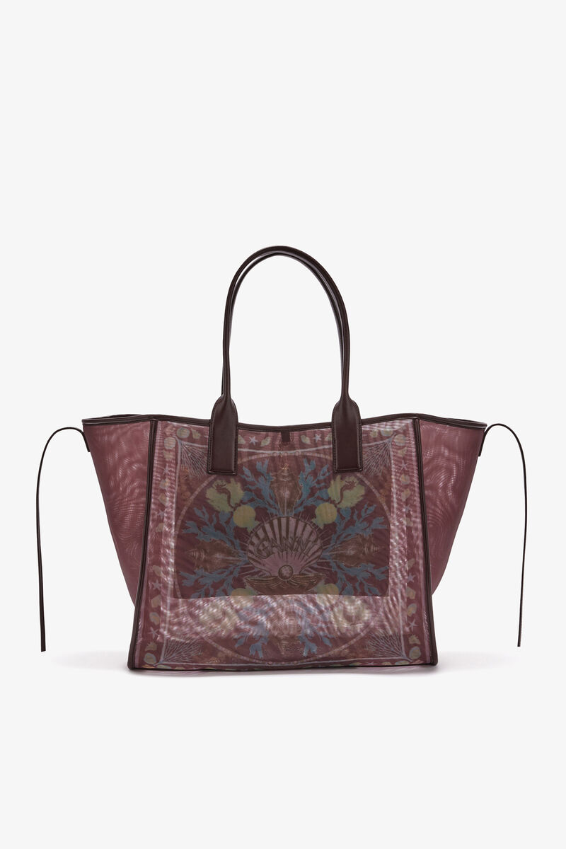 Tote in Printed Mesh, Polyamide, in colour Chicory Coffee - 1 - GANNI