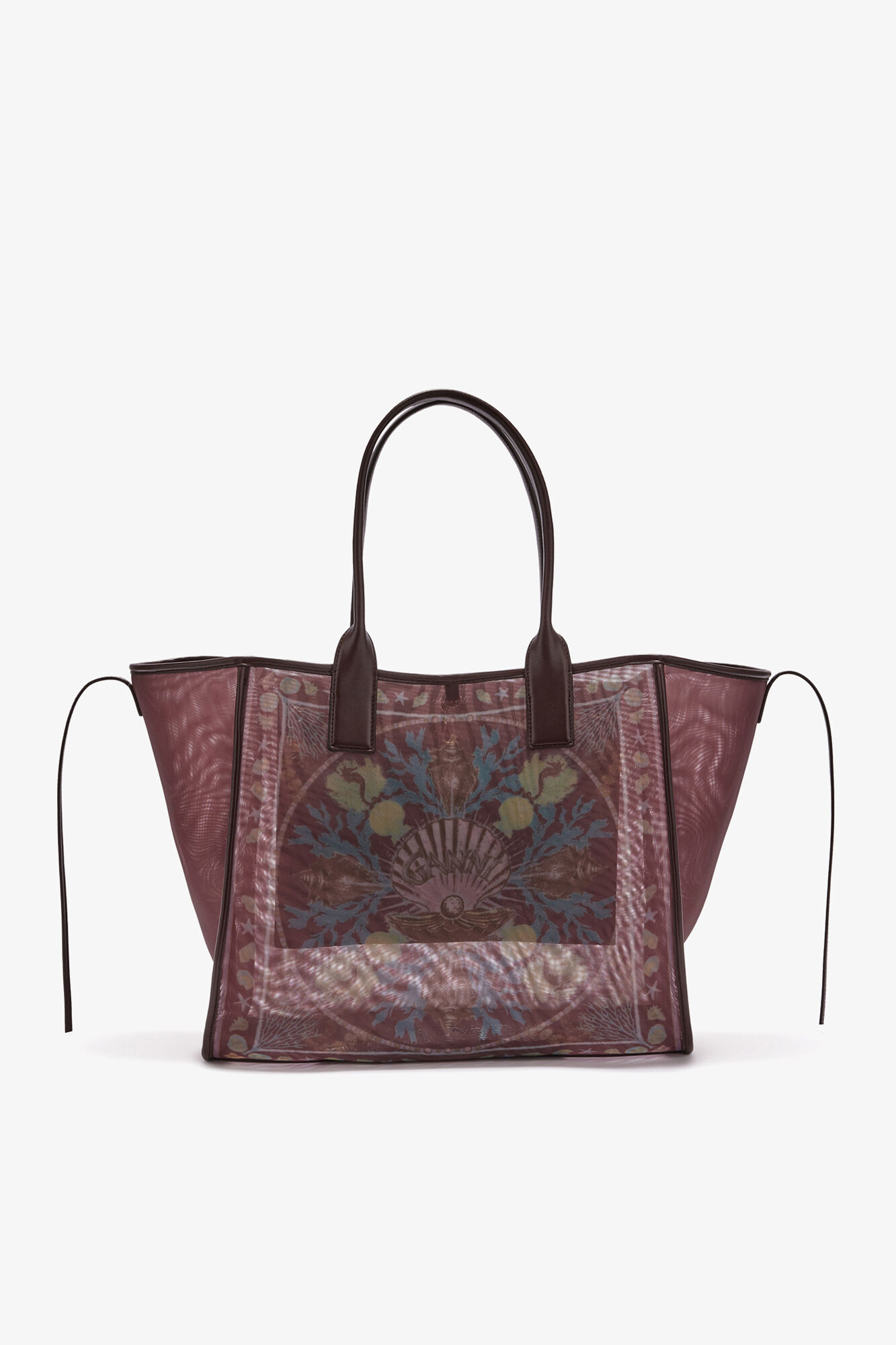 Tote in Printed Mesh, Polyamide, in colour Chicory Coffee - 1 - GANNI