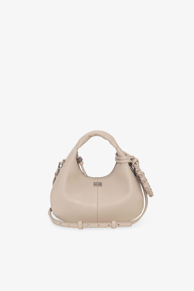 Mini sac Hobo gris clair grainé, White Pepper