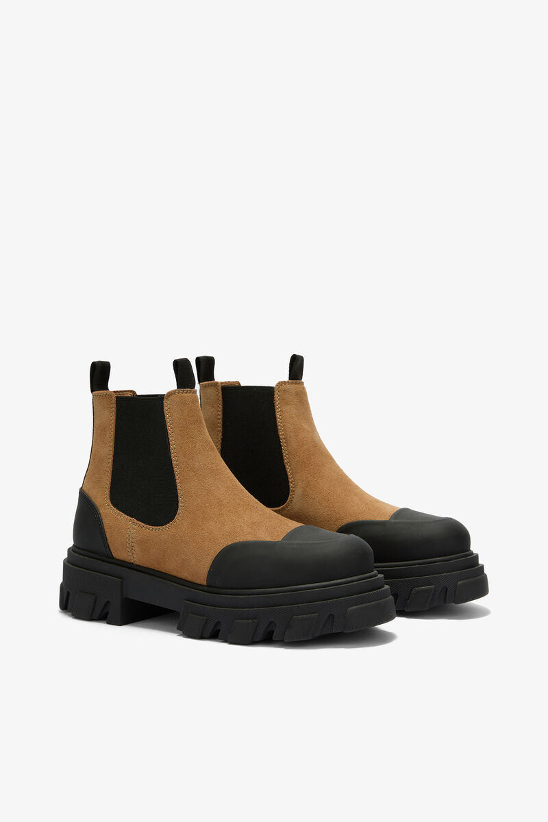 Low Chelsea Boots in Suede Brown, Recycled Leather, in colour Cognac - 2 - GANNI