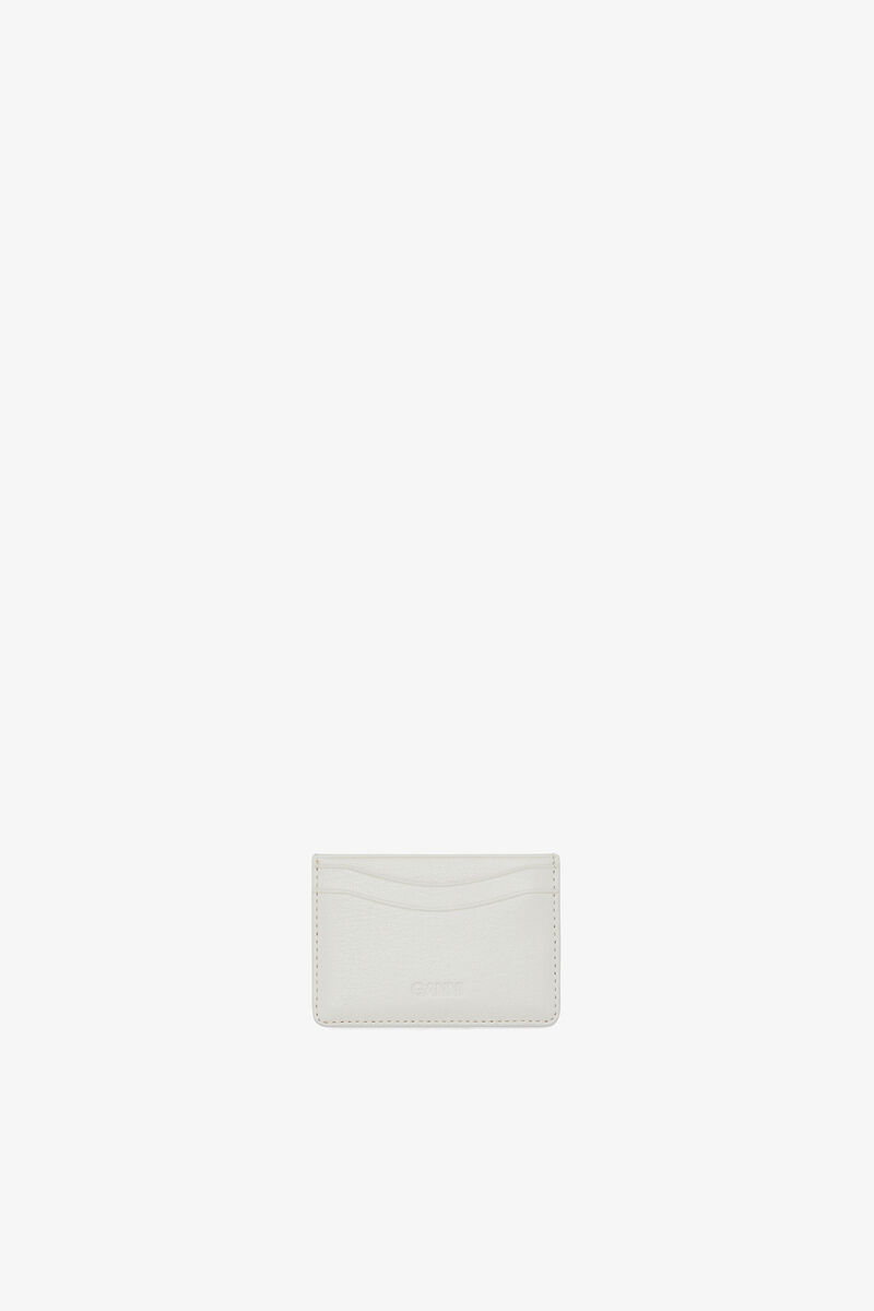 Bou Card Holder in White, Recycled Leather, in colour Egret - 2 - GANNI