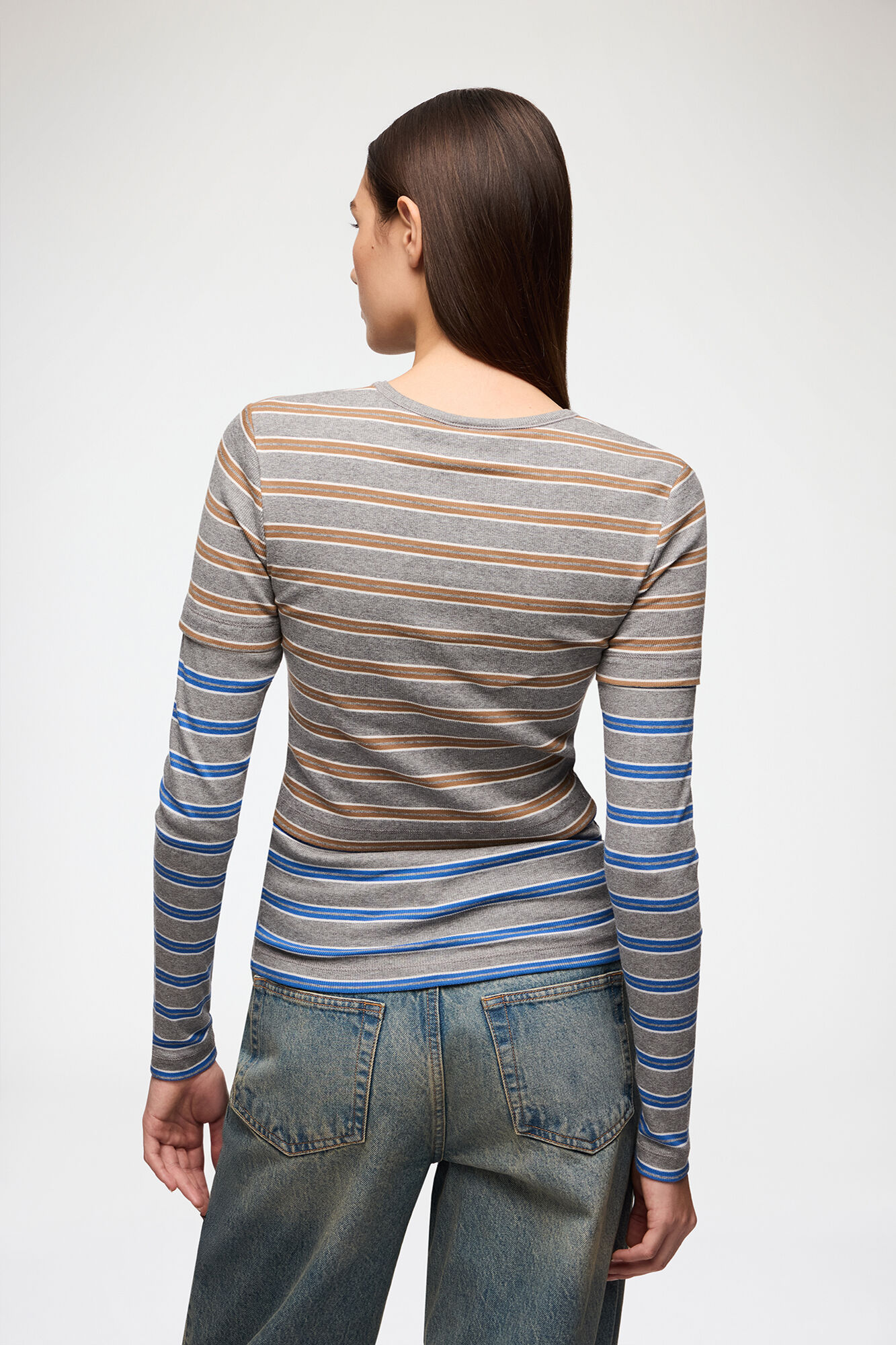 Long-sleeve Top in Double Stripe, Organic Cotton, in colour Strong Blue - 3 - GANNI