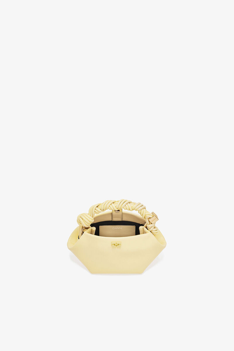 Mini Bou Bag in Yellow, Recycled Leather, in colour Yellow Cream - 3 - GANNI