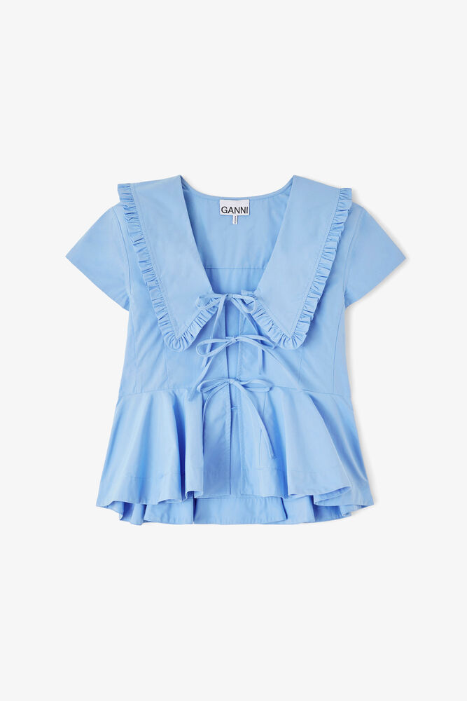 Blouse in Cotton Poplin, Azurine