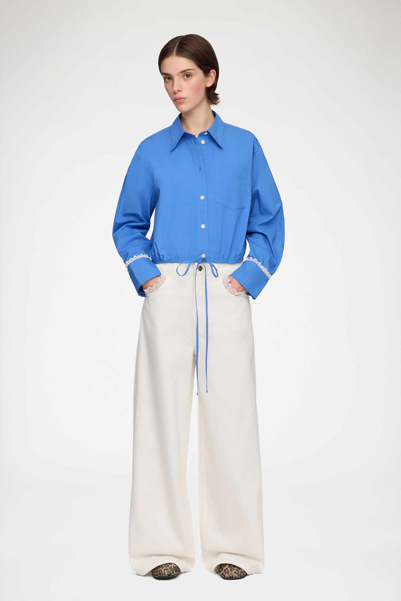 Shirt in Blue Cotton, Organic Cotton, in colour Marina - 2 - GANNI