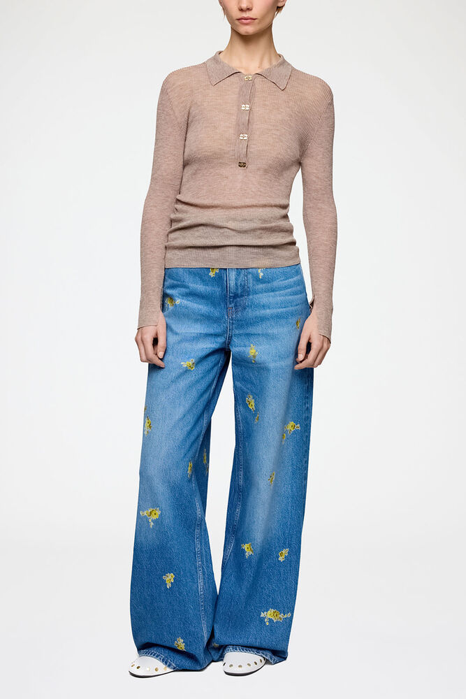 Polo Shirt in Sheer Wool, Safari