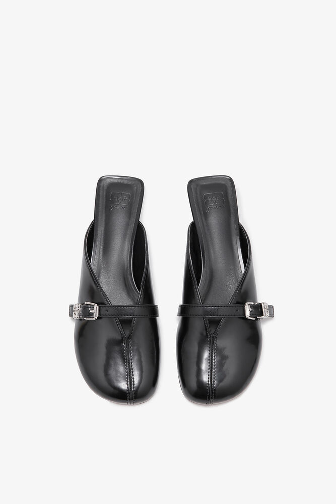 Sue Kitten Heel Mules in Black, Black