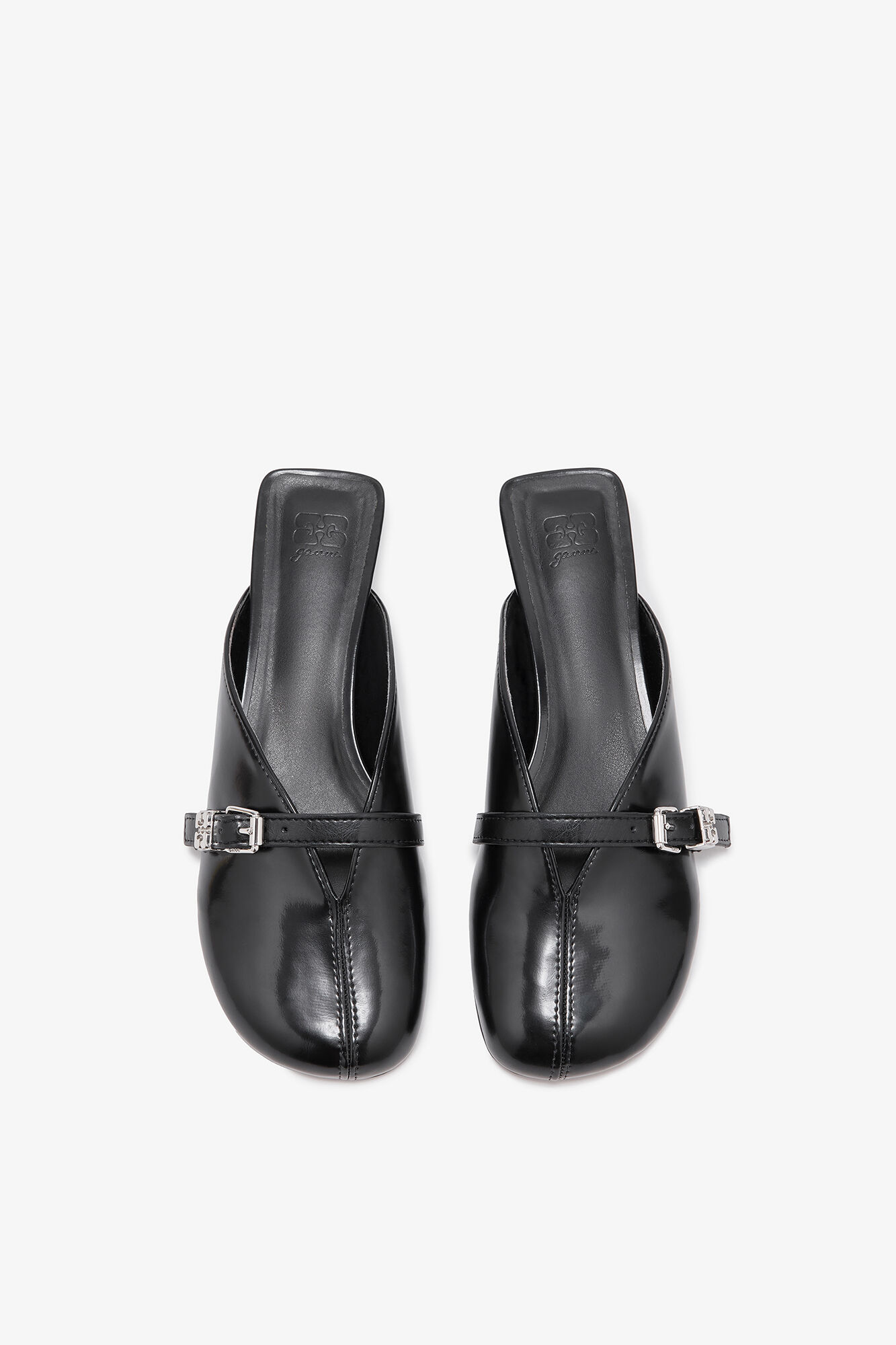 Sue Kitten Heel Mules in Black, Oleatex™, in colour Black - 3 - GANNI