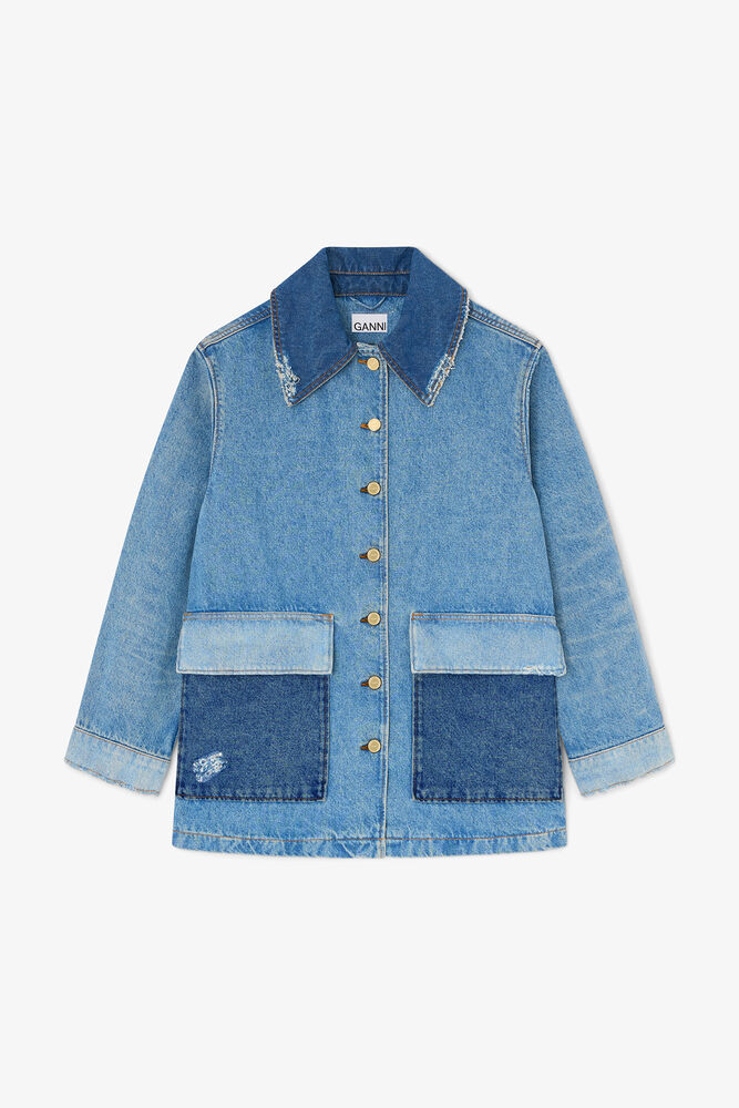 Jacket in Patchwork Denim, Mid Blue Vintage