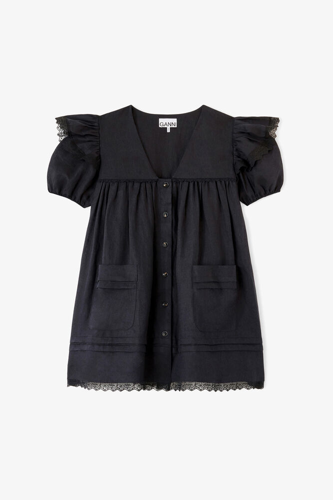 Mini Dress in Black Linen, Black