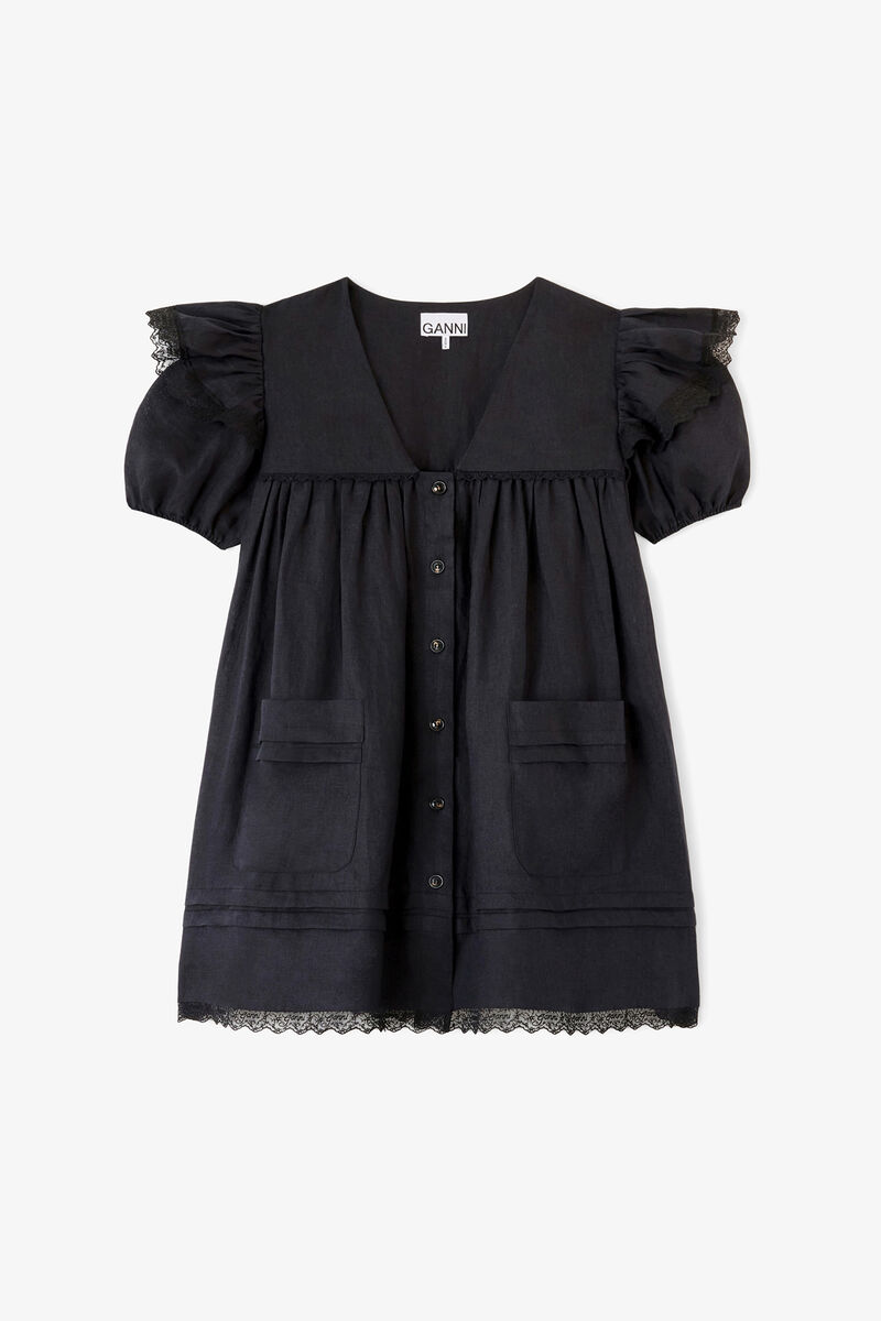 Minikleid aus schwarzem Leinen, Linen, in colour Black - 1 - GANNI