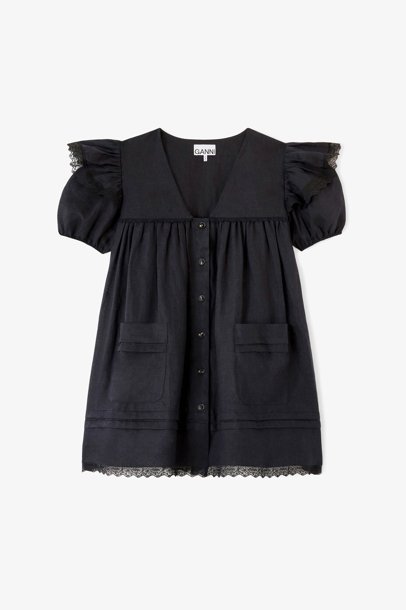 Minikleid aus schwarzem Leinen, Linen, in colour Black - 1 - GANNI