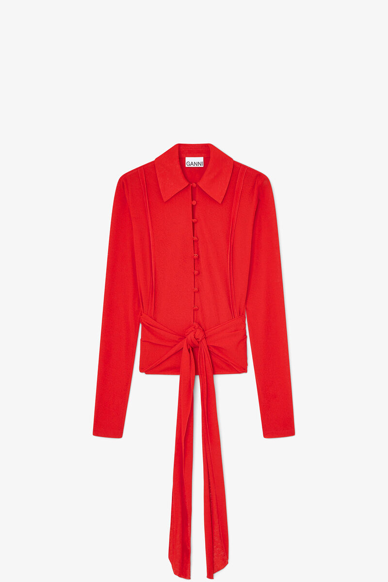 Shirt in Red Marl Mesh, Recycled Polyester, in colour Goji Berry - 1 - GANNI