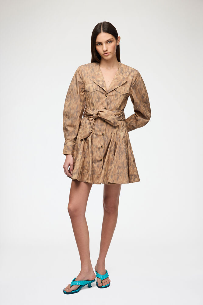Shirt Dress in Stretch Cotton, Burro