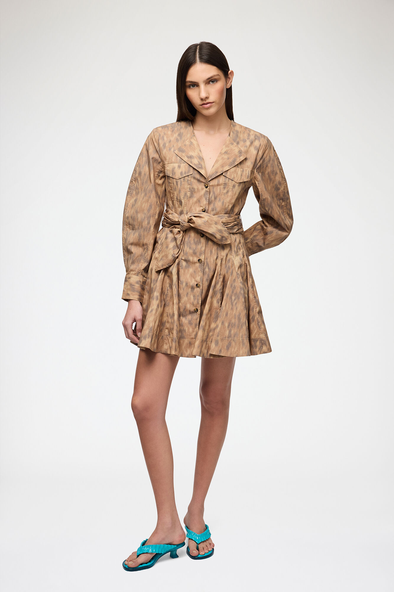 Shirt Dress in Stretch Cotton, Organic Cotton, in colour Burro - 1 - GANNI