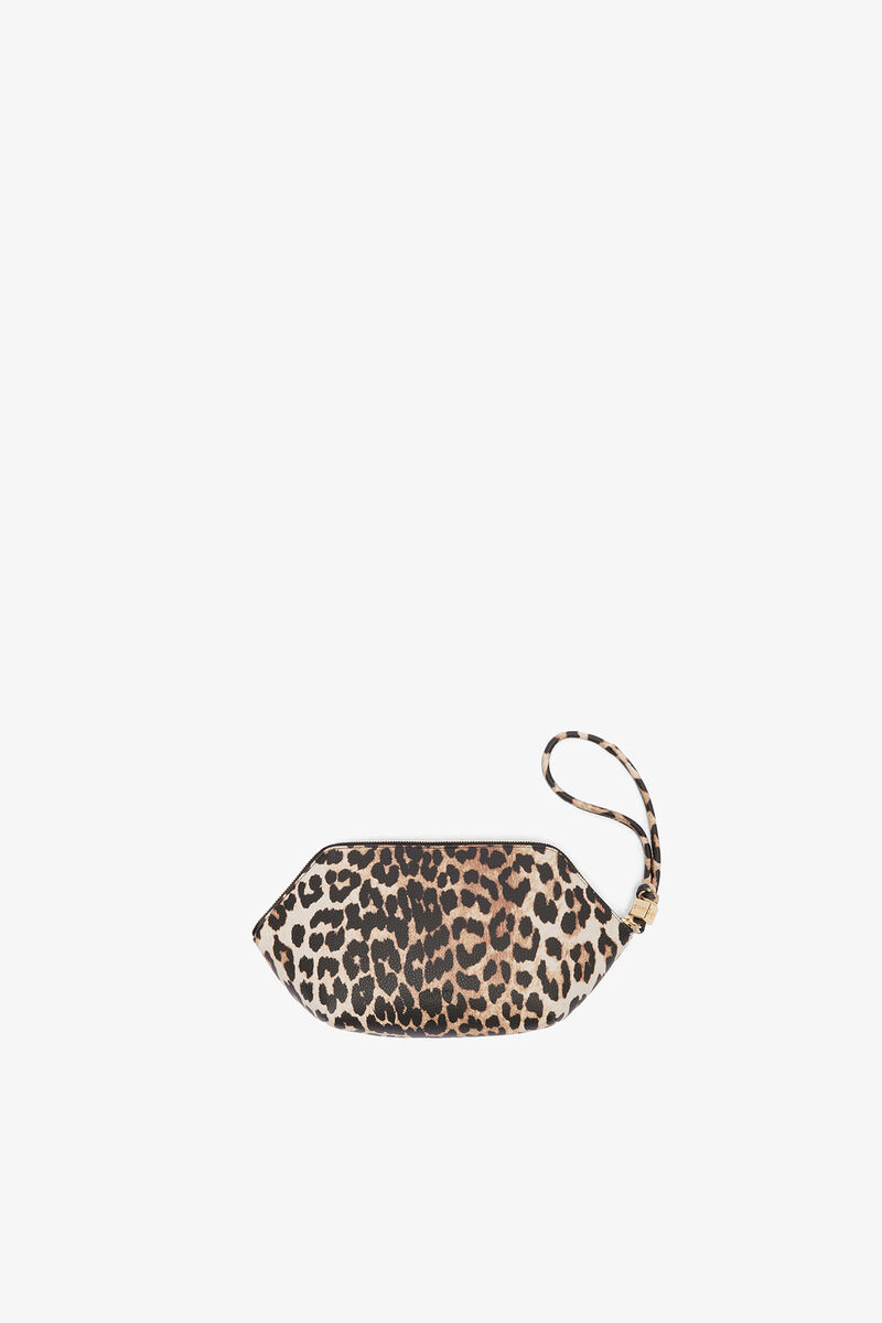 Bou Make-Up Pouch in Grained Leopard, Recycled Polyester, in colour Almond Milk - 2 - GANNI