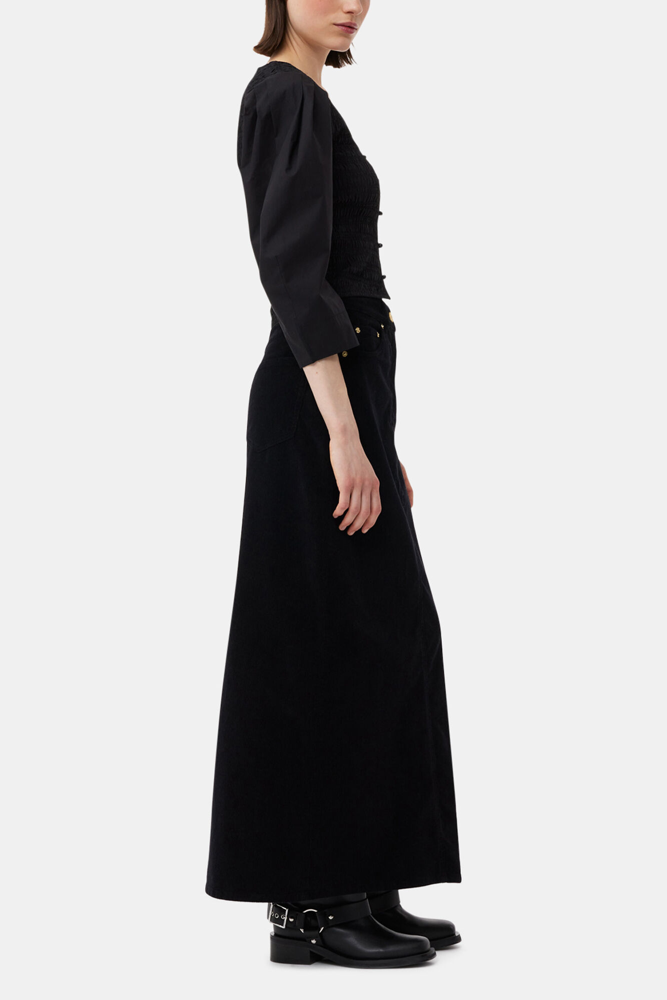 Black Cotton Poplin Smock Bluse, Organic Cotton, in colour Black - 4 - GANNI