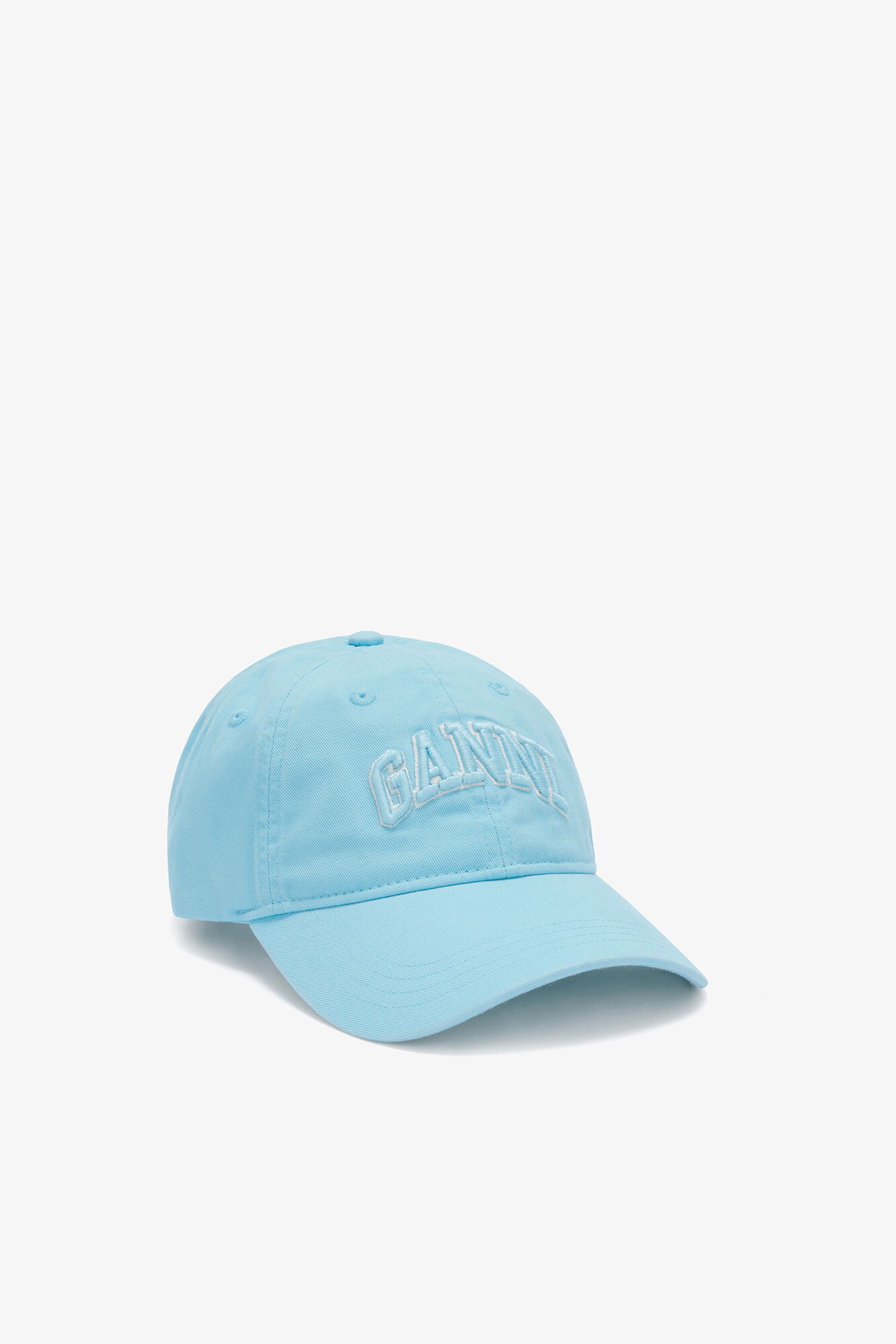 Cap in Washed Cotton, Organic Cotton, in colour Iced Aqua - 1 - GANNI