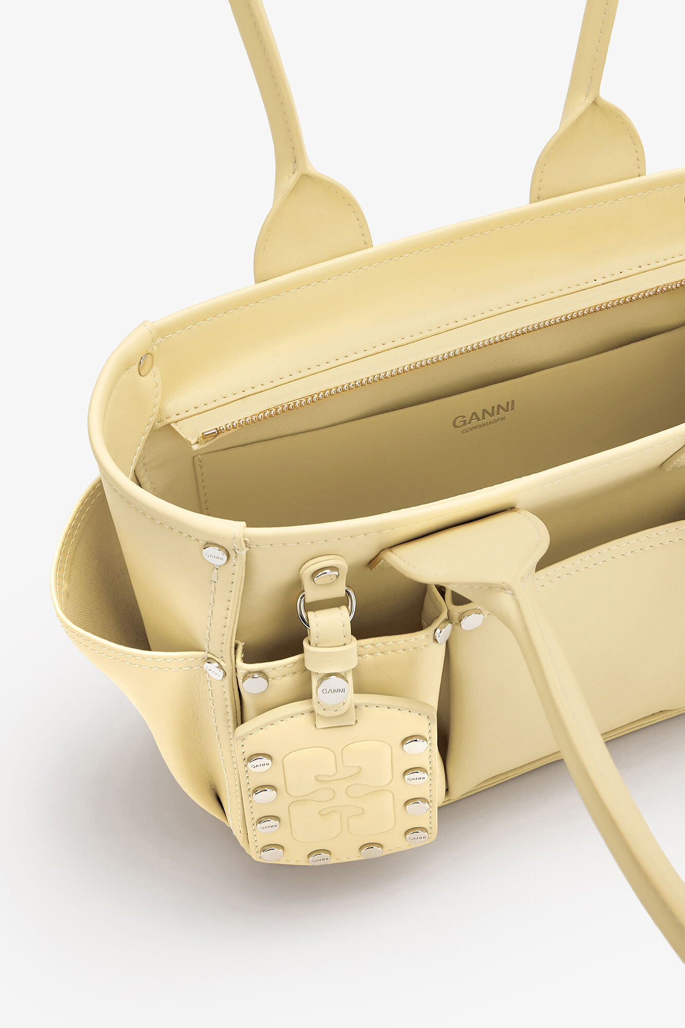 Small Posy Bag in Yellow, Recycled Leather, in colour Yellow Cream - 3 - GANNI