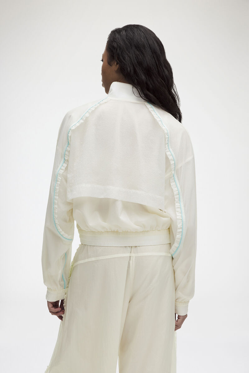Ruffle-Trim Textured Jacket, Recycled Polyamide, in colour Coconut Ivory - 3 - GANNI