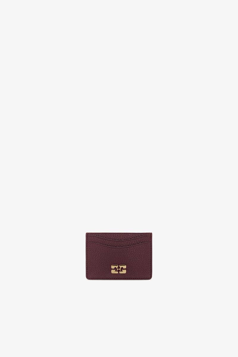 Bou Card Holder in Grained Burgundy, Polyurethane, in colour Port Royale - 1 - GANNI