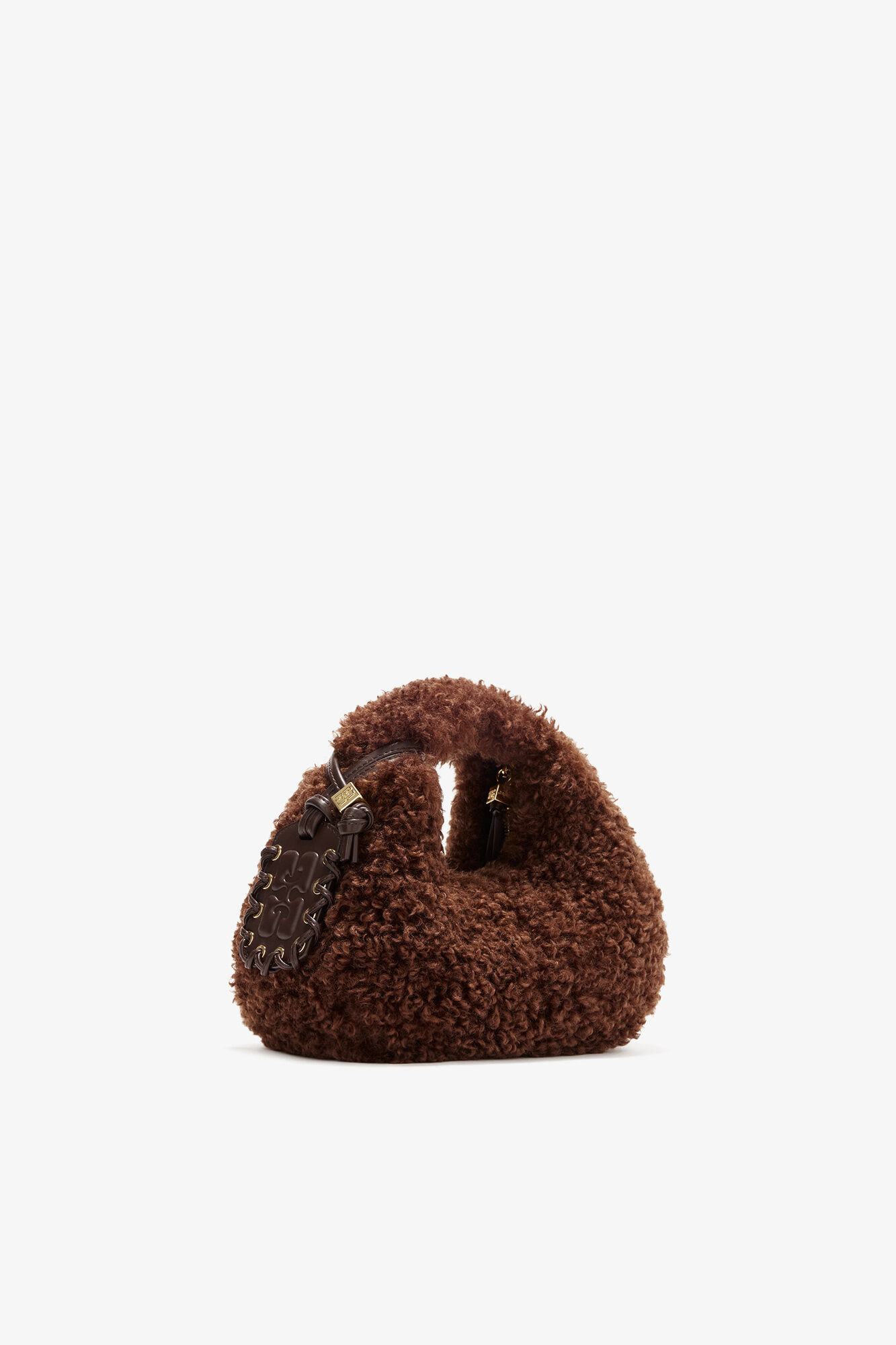 Mini Hobo Bag in Faux Fur, Polyester, in colour Demitasse - 2 - GANNI