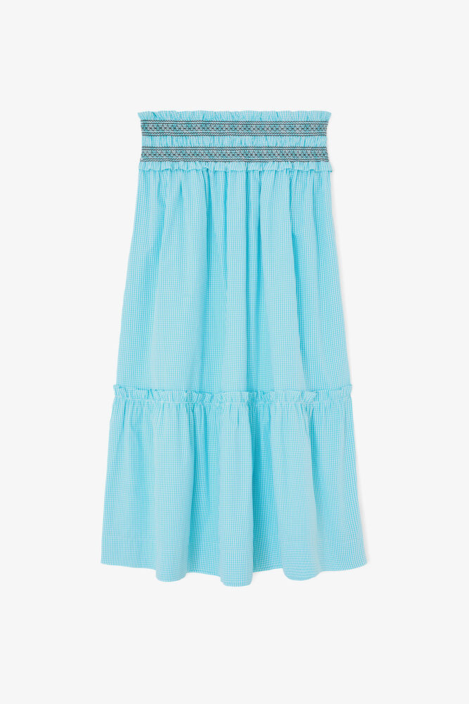 Convertible Skirt in Blue Check, Blue Curacao