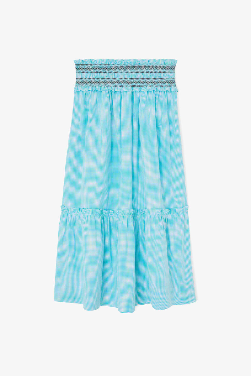 Convertible Skirt in Blue Check, Organic Cotton, in colour Blue Curacao - 1 - GANNI