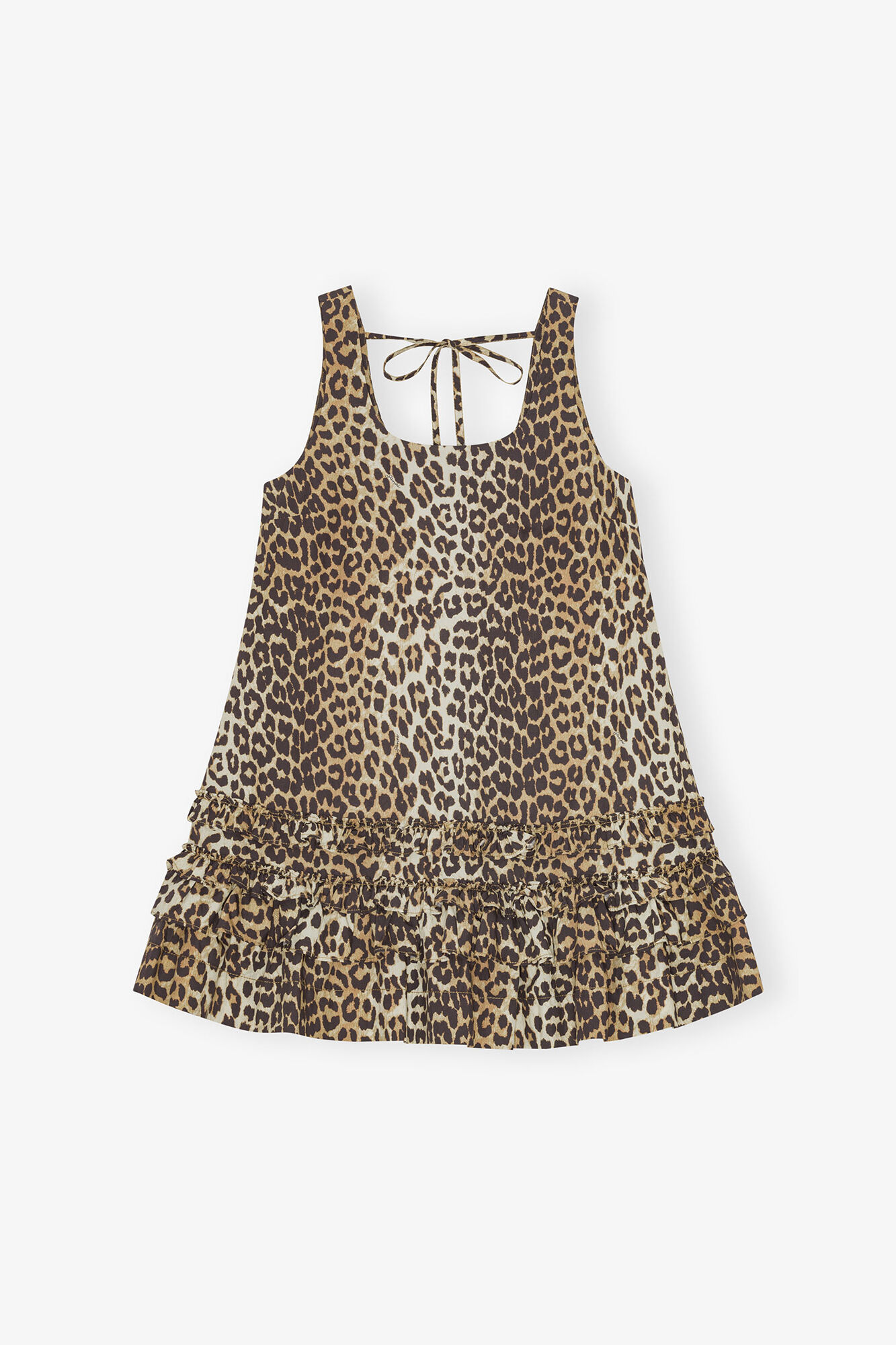 Mini Dress in Leopard Cotton, Organic Cotton, in colour Leopard - 1 - GANNI