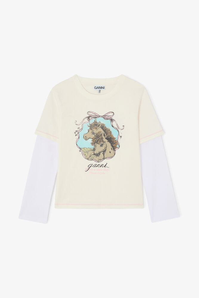 T-Shirt im Baby Fit mit Pferdemotiv, Egret