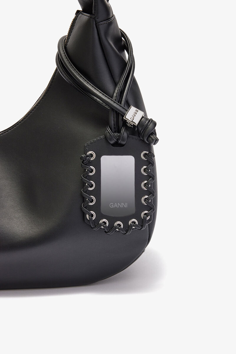 Black Medium Laces Hobo Bag, Recycled Leather, in colour Black - 4 - GANNI