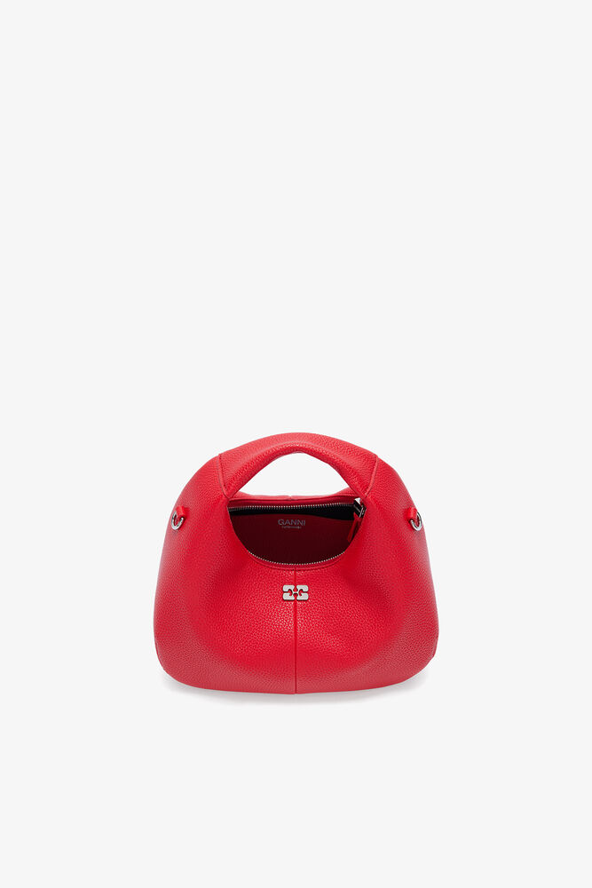 Mini Hobo Bag in Grained Red, Goji Berry