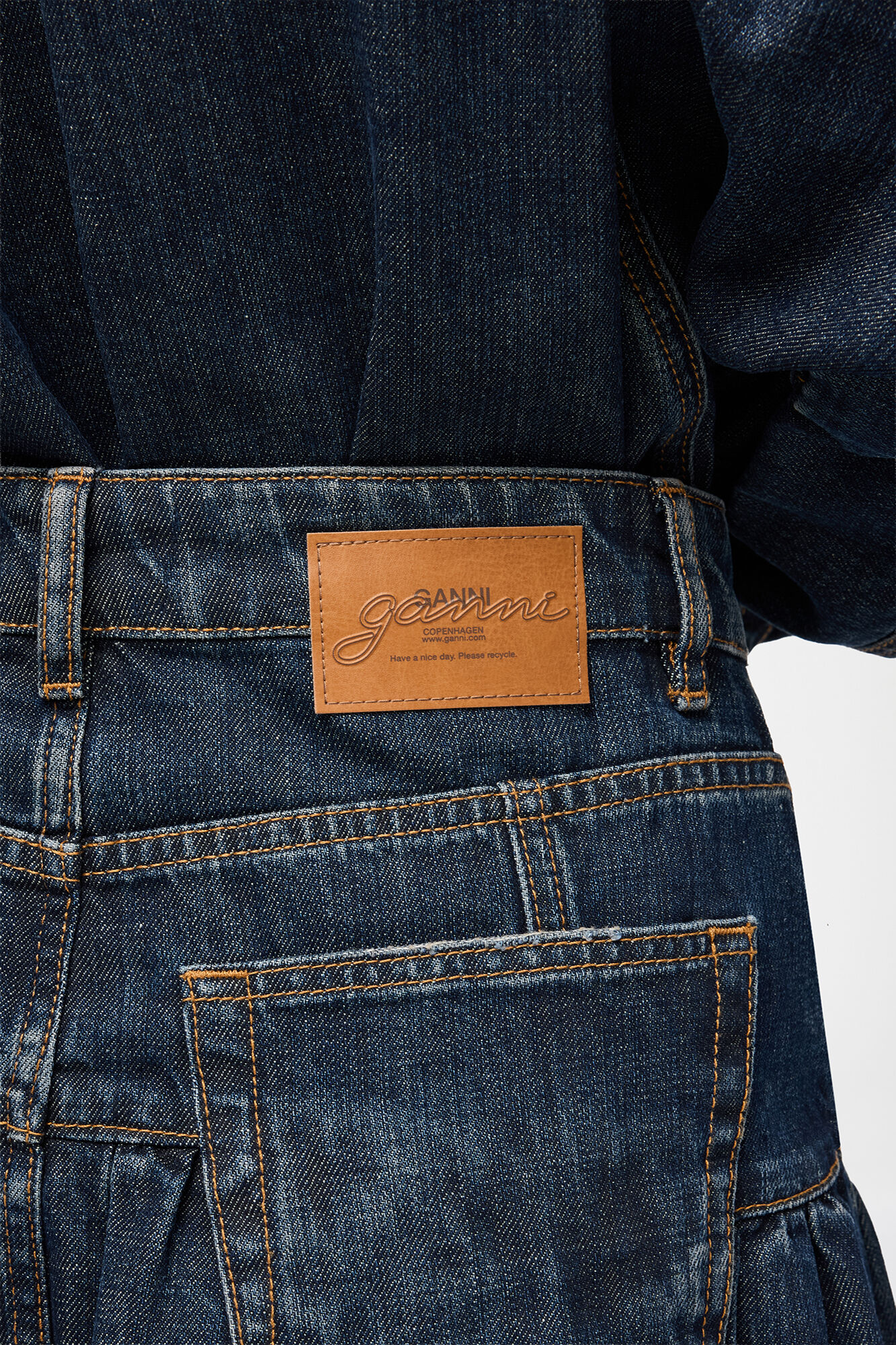 Skirt in Textured Slub Denim, Recycled Cotton, in colour Dark Blue Vintage - 4 - GANNI