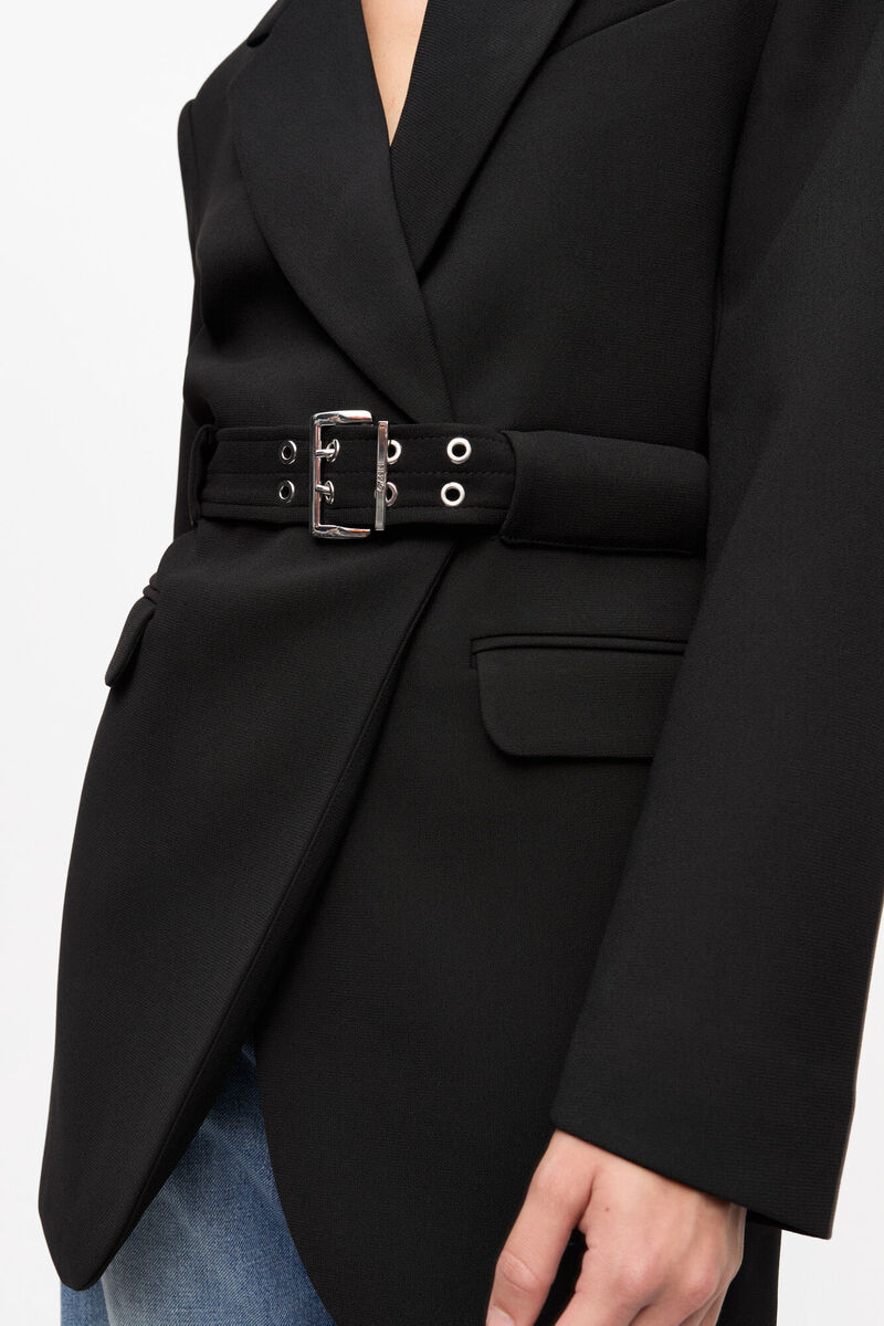 Black Bonded Crepe Blazer, Recycled Polyester, in colour Black - 4 - GANNI