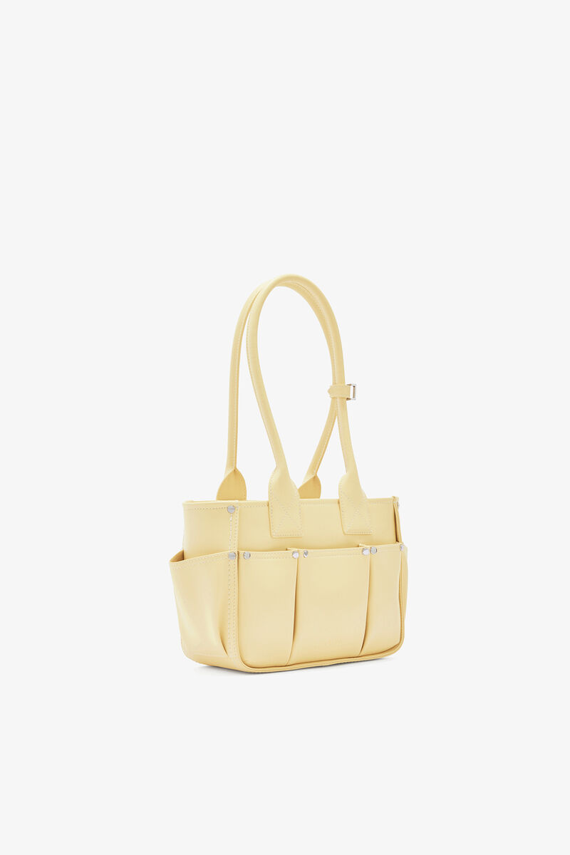 Small Posy Bag in Yellow, Recycled Leather, in colour Yellow Cream - 2 - GANNI