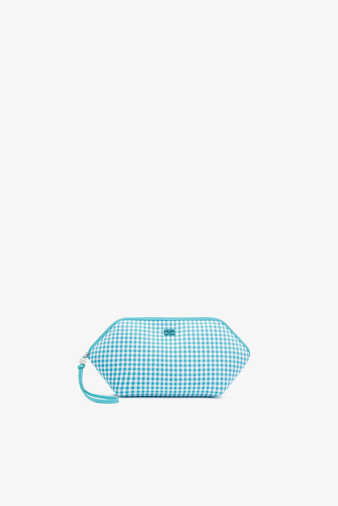 Bikini Pouch in Blue Check, Blue Curacao
