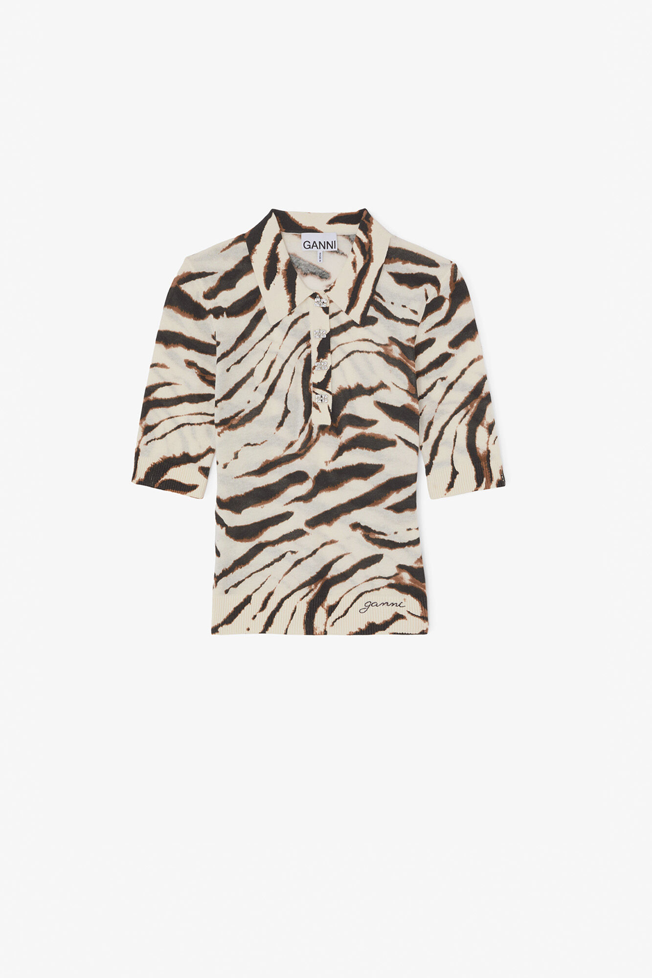 Polo Shirt in Zebra Cotton, Organic Cotton, in colour Egret - 1 - GANNI