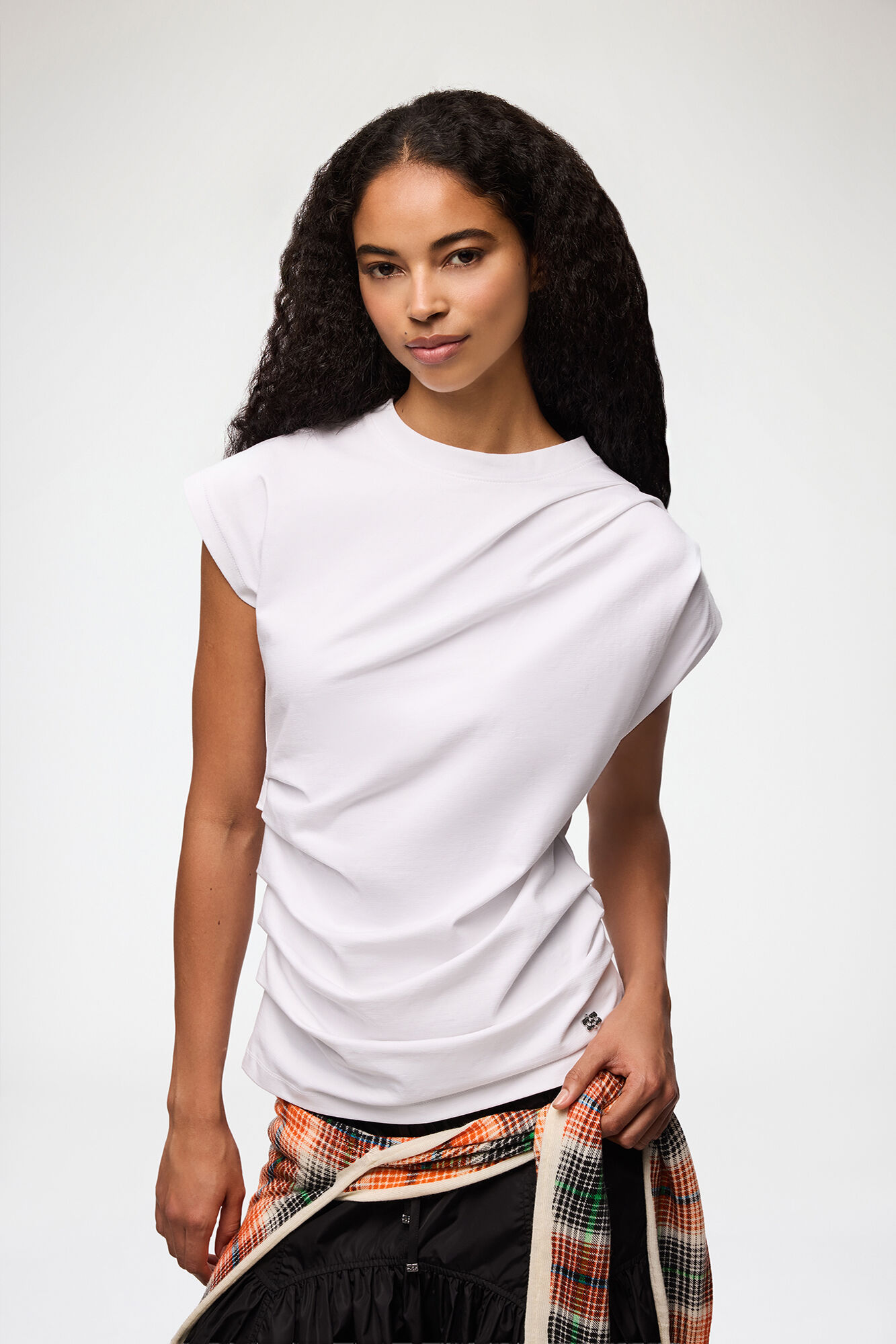 Top in Draped Jersey, Organic Cotton, in colour Bright White - 1 - GANNI