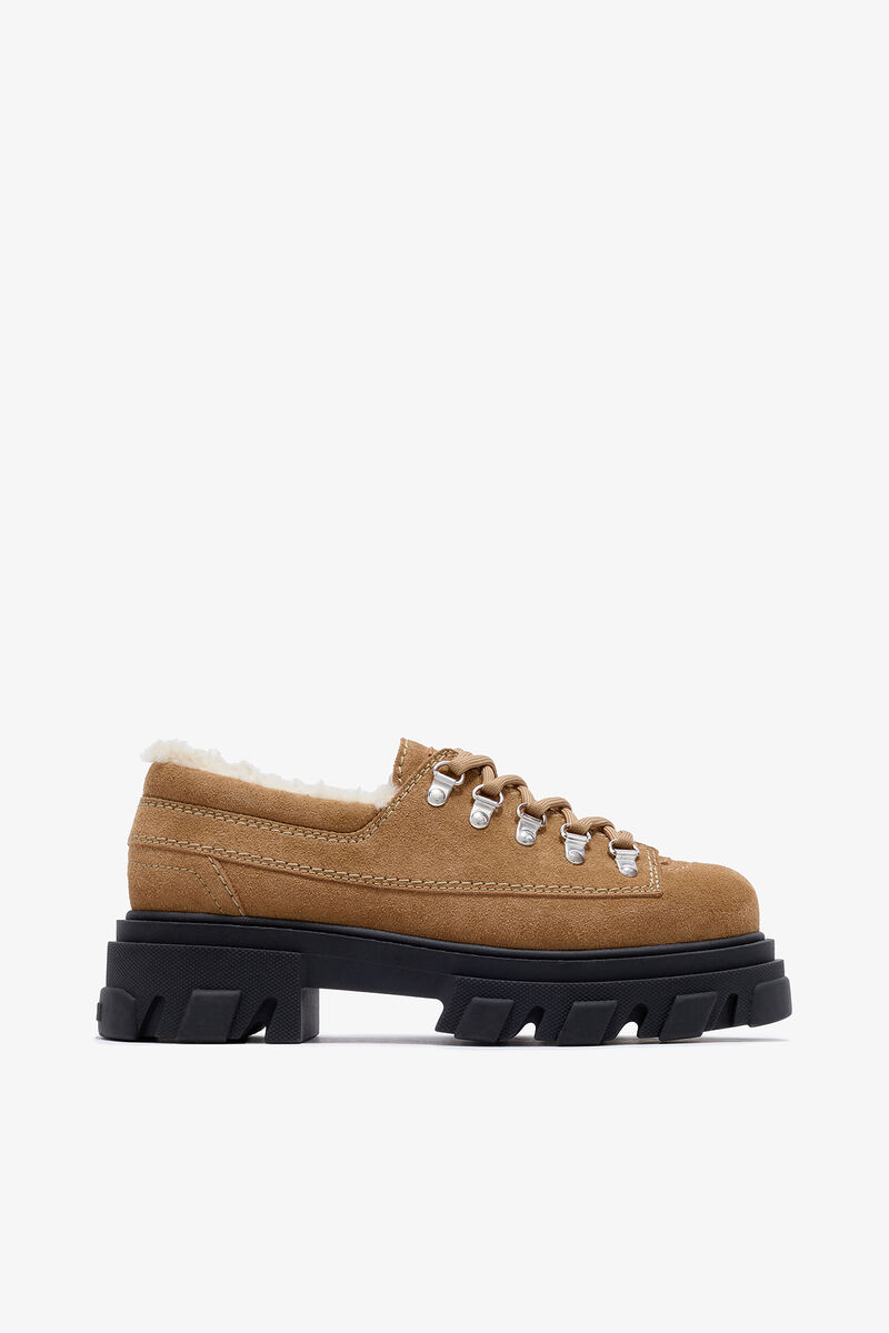 Cleated Derbies in Brown, Recycled Leather, in colour Cognac - 1 - GANNI