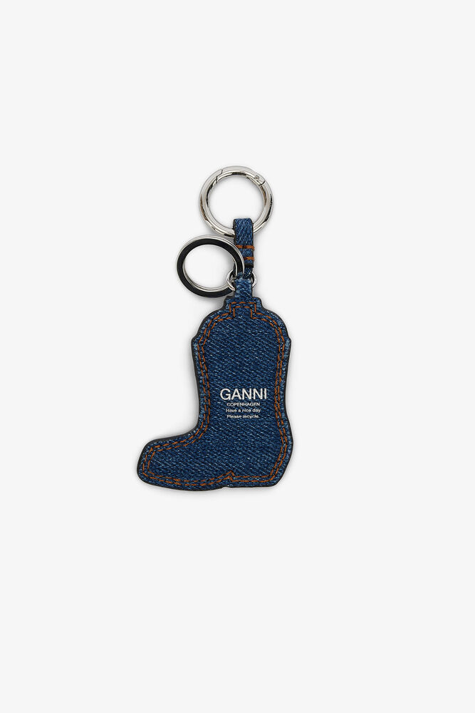 Western Boot Keyring in Denim, Navy Peony