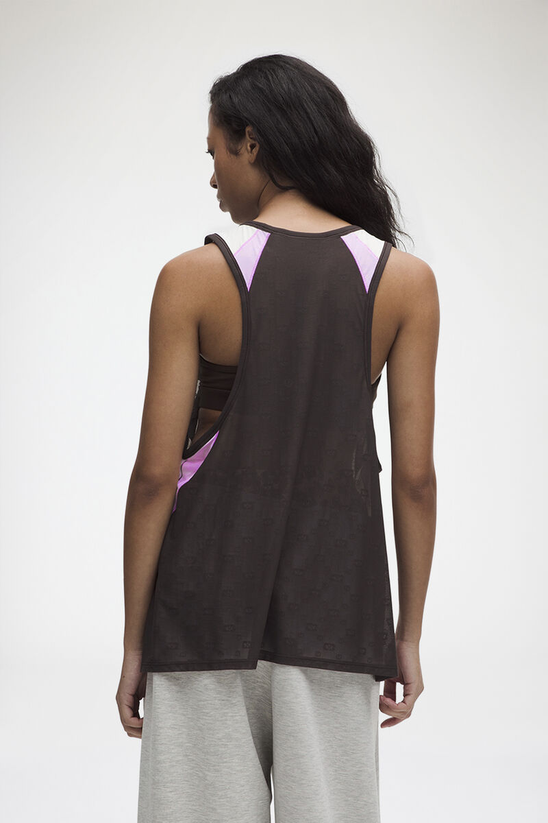 Jacquard Mesh Tank, Recycled Polyamide, in colour Espresso - 3 - GANNI