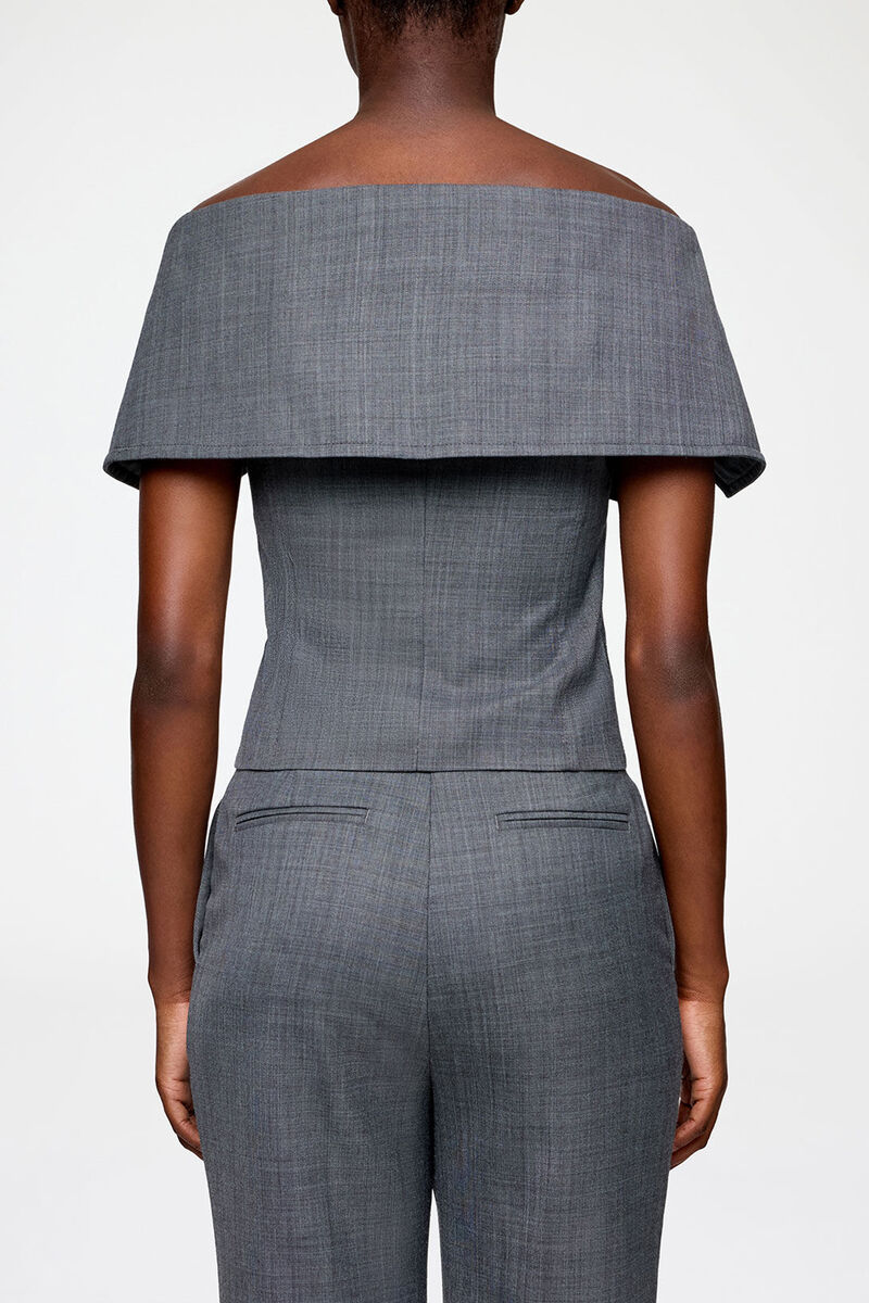 Vest in Grey Wool Melange, Wool, in colour Phantom - 3 - GANNI