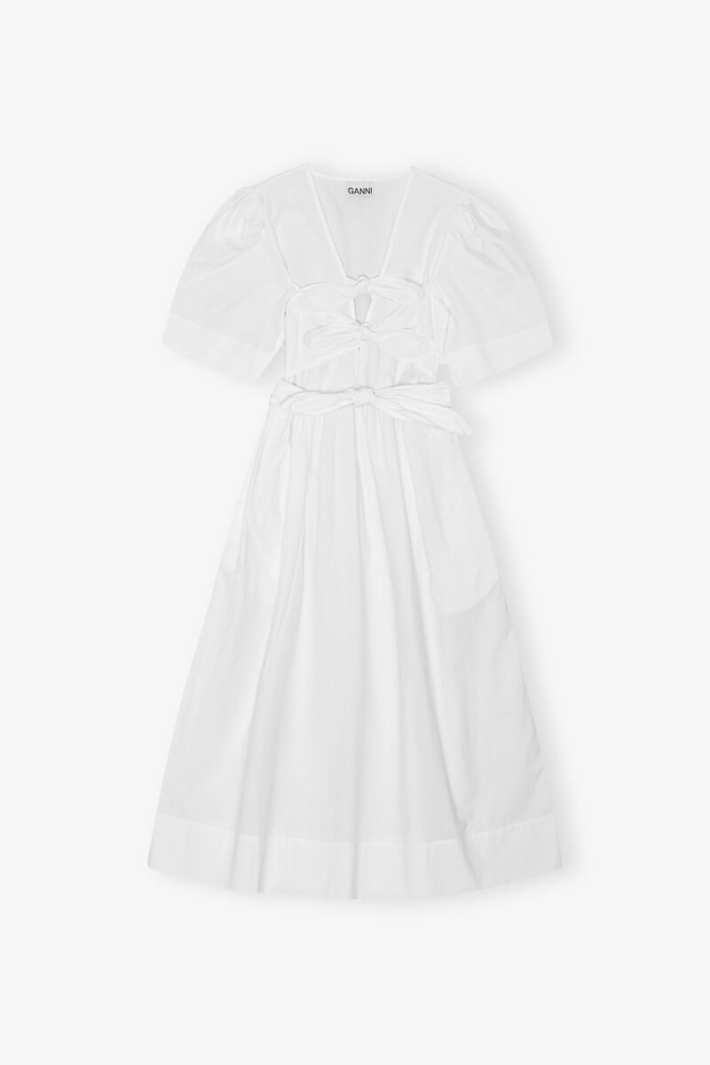 White Stretch Cotton Dress, Organic Cotton, in colour Bright White - 1 - GANNI