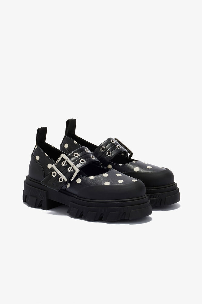 Cleated Ballerina with Dots, Black