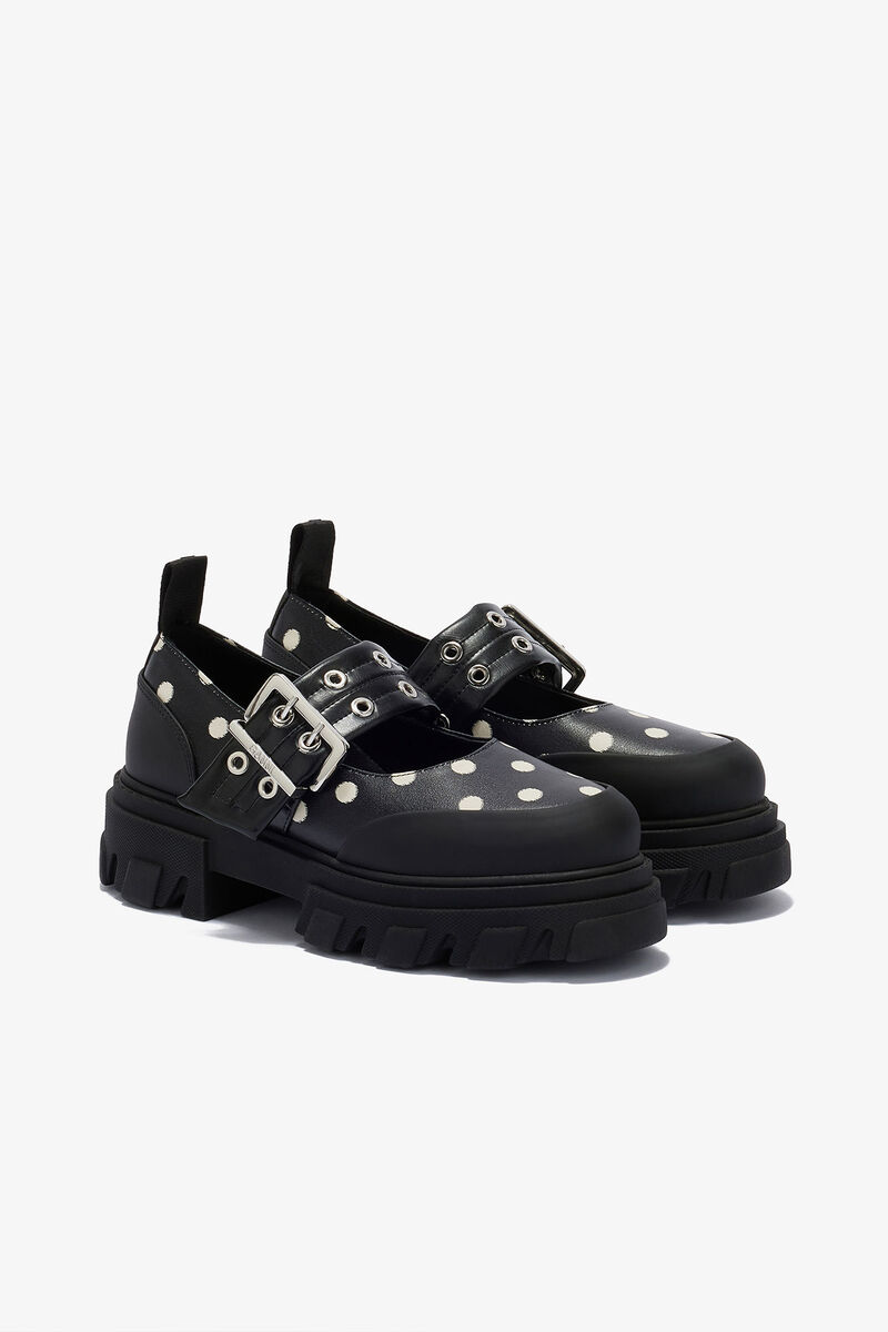Cleated Ballerina with Dots, Recycled Leather, in colour Black - 2 - GANNI