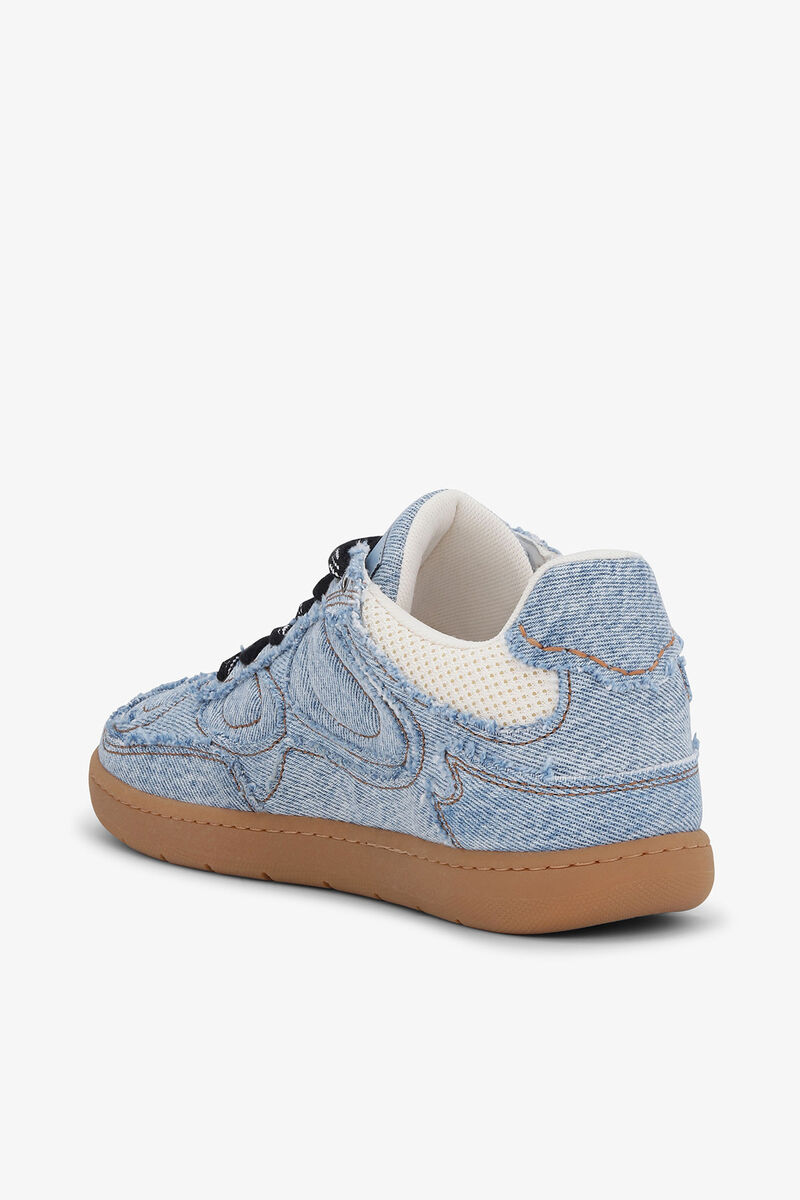 08 Denim Sneakers in Raw Edge, Cotton, in colour Light Blue Vintage - 3 - GANNI