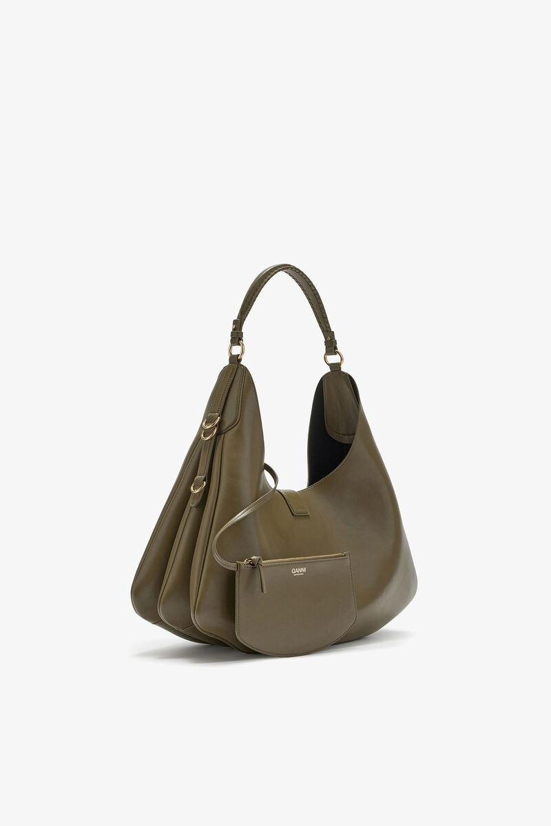 Große Kat Tasche in Grün, Recycled Leather, in colour Military Olive - 2 - GANNI
