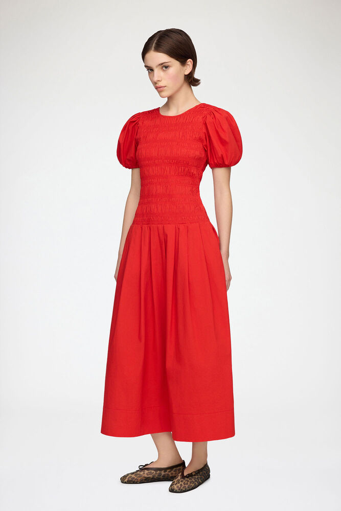 Dress in Smocked Cotton, Goji Berry