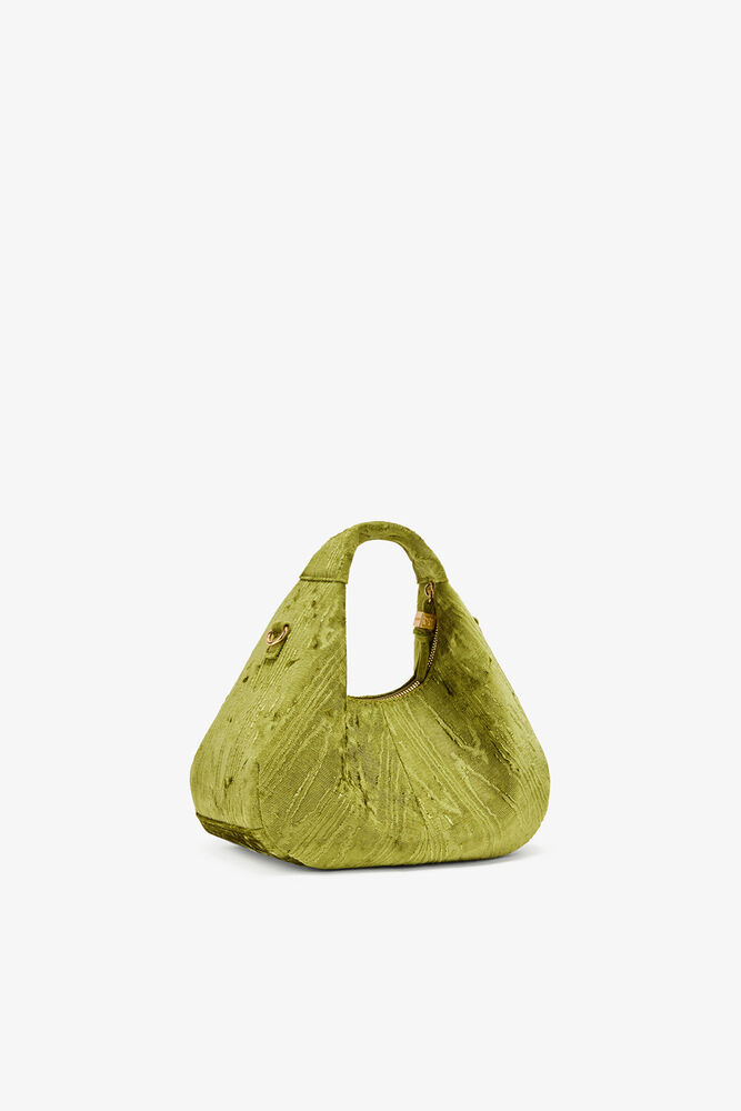 Mini sac Hobo en velours moiré, Spinach Green