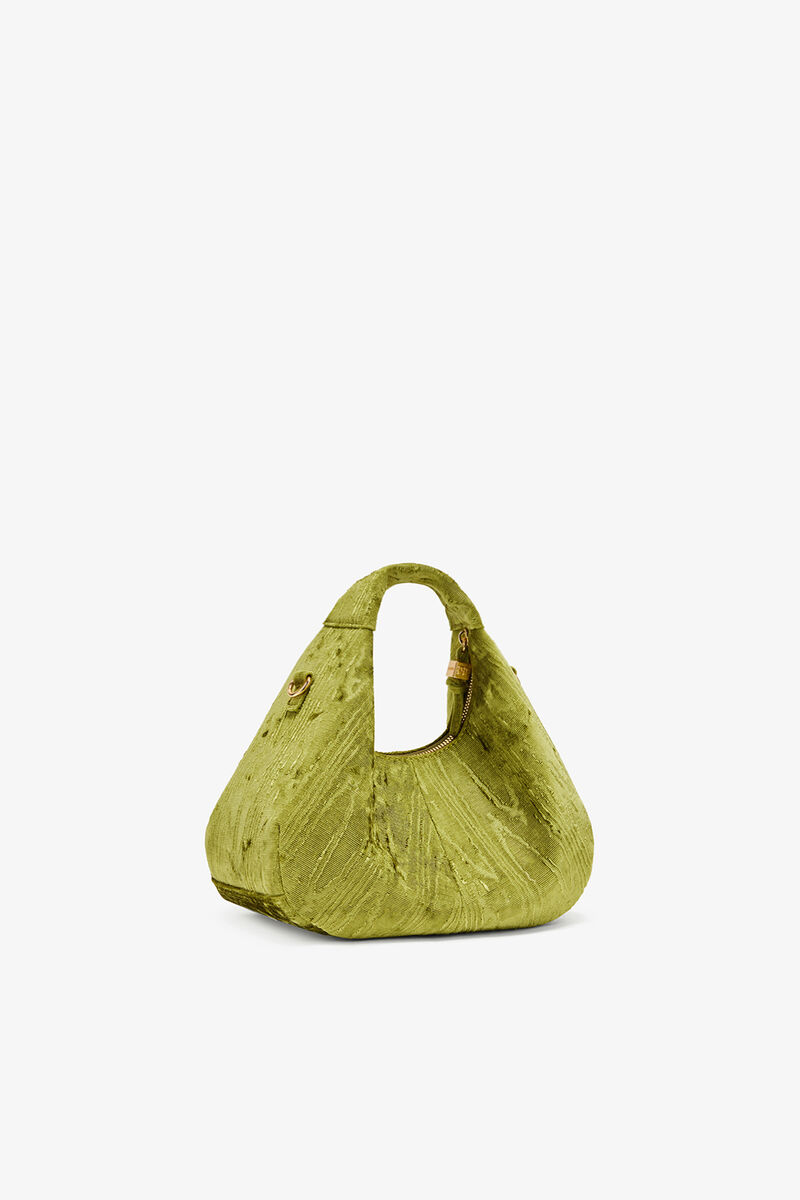 Mini Hobo Bag in Velvet Moiré, Recycled Polyester, in colour Spinach Green - 2 - GANNI